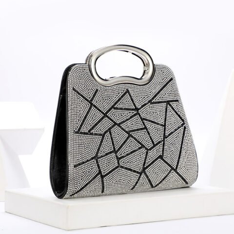 Irregular Stripes Rhinestone Glitter PU Leather Handbag